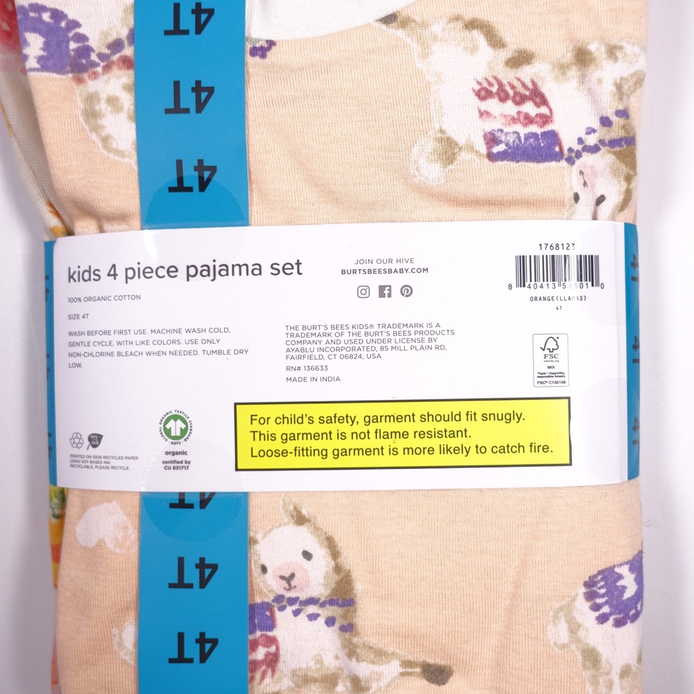 Burts Bees Kids 8 Piece Pajama Set 4T Organic Cotton Pink Unicorn Orange Floral - Picture 9 of 10